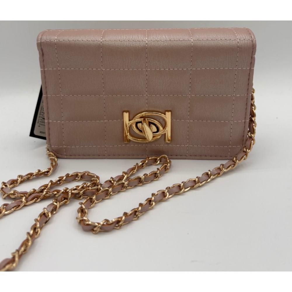Bebe Jacari Crossbody Bag Iridescent Mauve‎ Quilted Gold Chain E02-4955Q New